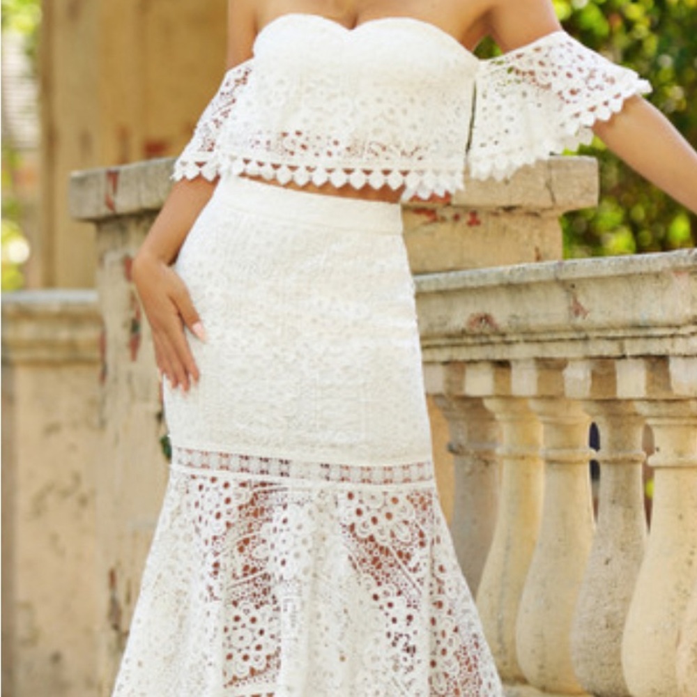 Two Sisters White bachelorette crop top and skirt